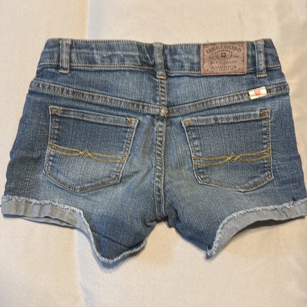 Girls' Blue Denim Shorts - Casual Frayed Hem - Picture 2 of 3